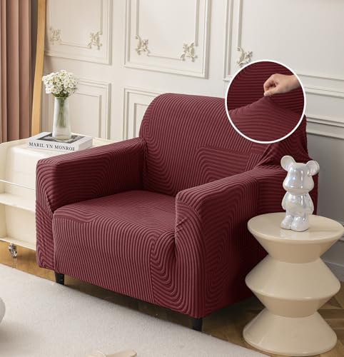House of Quirk Universal Jacquard Waterproof Thickened Fabric Sofa Cover Soft Touching Cover for Couch Flexible Stretch Sofa Slipcover (One Seater, Maroon)