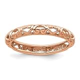 Sterling Silver Stackable Expressions Pink Plated Carved Heart Ring - Size 6