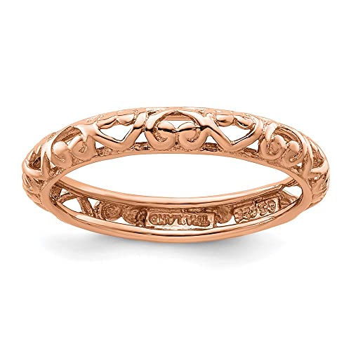 Sterling Silver Stackable Expressions Pink Plated Carved Heart Ring - Size 6 #TOP6