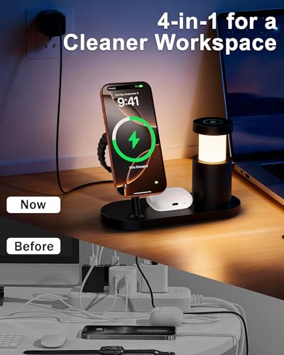 JOYANDRO MagSafe Charger Compatible, 4-in-1 Charging Station, Qi2.2 25W Certified with LED Night Light/Magnetic Wireless Charger for iPhone 17/16/15,Apple Watch,AirPods,Pixel 10(45W Adapter Included) — view 5