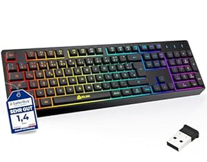 KLIM Chroma Wireless Gaming Tastatur Kabellos QWERTZ DE – RGB Beleuchtet, Leise & Ergonomisch, Langlebig & Wasserdicht – Für PC, Mac, PS4, PS5 – Schwarz