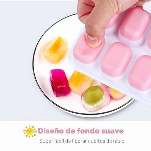 Miniatura 2 de 4 Piezas Cubiteras Para Hielo Con Tapa, Jrisbo Moldes De Cubitos Hielo Silicona Sin Bpa Y Certificado Lfgb, Fácil Extracción Apilables Bandeja Cubo Hielo Whisky Cola Congelado Rosado