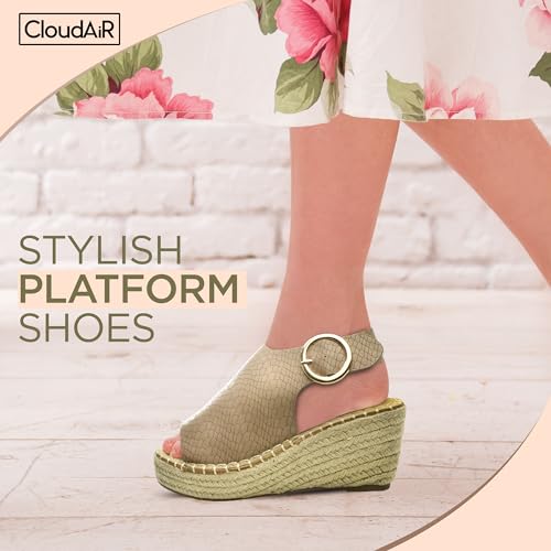 Image of CLOUDAIR Selina Women's Espadrille Wedge Sandals - Comfortable and Stylish Platform Slip On Sandals with Buckle Closure, Comfy Wedge Heels for Women, Fashion Summer Sandals