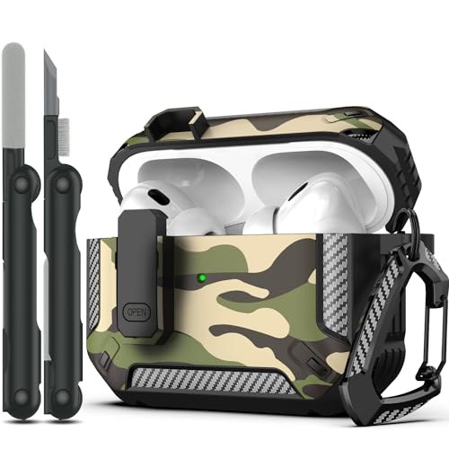 Compatibile con AirPods Pro 2 custodia protettiva con kit di pulizia militare a guscio duro con serratura con AirPod Pro Mimetica nero