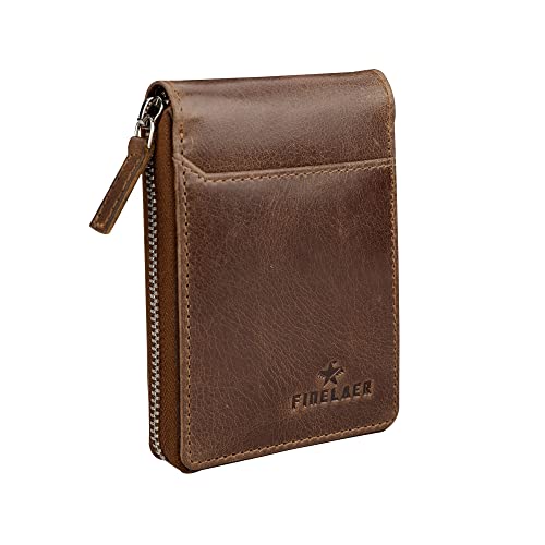 FINELAER Leather 9 Slot Vertical Credit Debit Card Holder Money Wallet Zipper Coin Purse for Men Women (Brown Stag)3