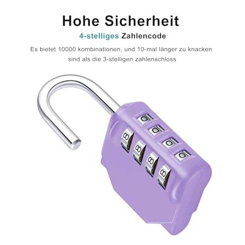 ZHEGE Schloss mit Zahlencode, Zahlenschloss 4 Stellig (Violett) – Ansicht 2
