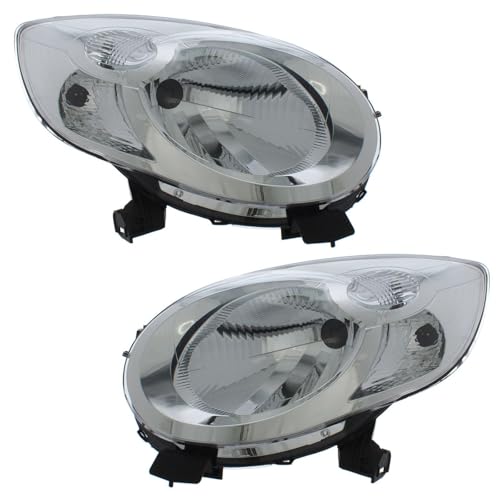 Image of XYZ Parts Replacement Headlight Assembly Electric Adjustment Chrome Inner Halogen Compatible With Citroen C1 Mk1 Hatchback 2005-2015 For UK 1 Pair Drivers Side Right Hand & Passengers Side Left Hand