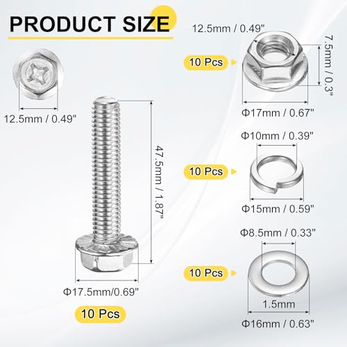 Tornillos M8 de cabeza hexagonal de acero inoxidable 304 con kit de arandelas y tuercas 2