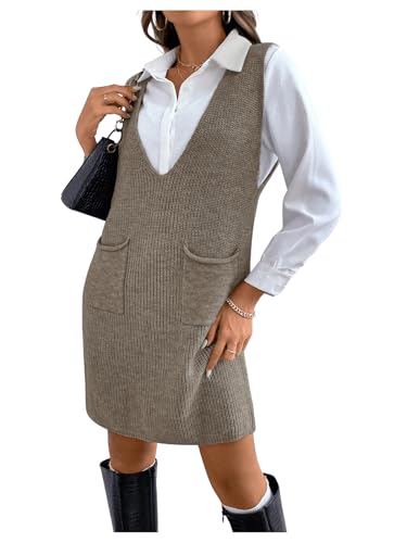 MakeMeChic Women's Casual Sweater Dress V Neck...