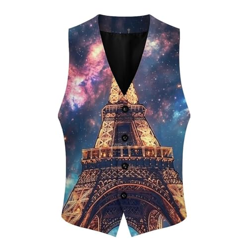 Eiffel Tower Starry Paris Men's Suit Vests Business Formal Dress Vest V-Neck Waistcoat for Wedding Casual4