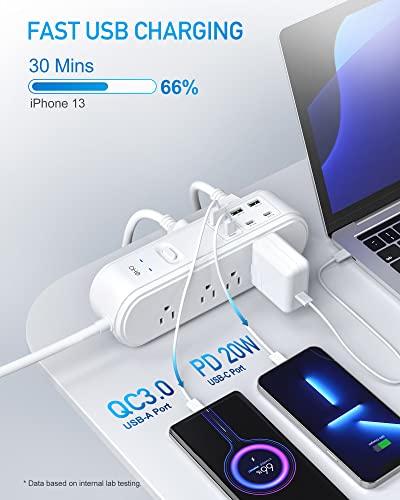 Pd 20W Power Strip Surge Protector, 10 Outlets And 3 Usb C& A Ports, 6Ft Extension Cord, Overload Protection, Desktop High-Speed Charging Station Power Bar For Iphone 14, 1875W/15A, 4500J #TOP1