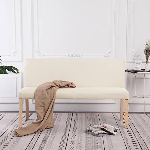 Banc blanc crème de 139,5 cm avec rangement intégré et structure en pin