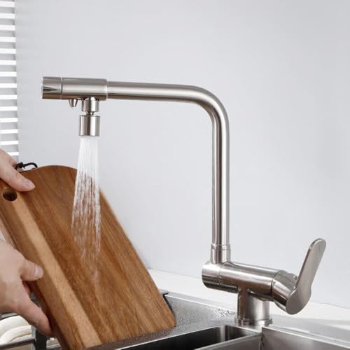 Robinet de cuisine 3 voies pliable en laiton brossé pour évier