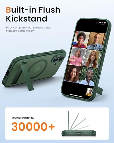 Image of Vihibii for iPhone 17 Cover Magnetic Back with Build-in Stand, [Compatible with Magsafe], Rugged Shockproof Protective Back & Translucent Matte Slim Case for iPhone 17 6.3 inch, Green