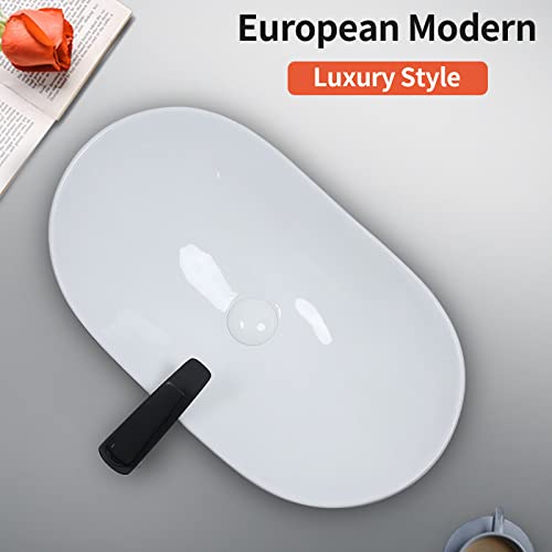Davivy 24.5'' X 13.8'' Matte Black Oval Vessel Sink With Pop Up Drain,Boat Shape Bathroom Vessel Sink,Bathroom Sinks Above Counter,Ceramic Vessel Sink,Matte Black And White Vessel Sink For Bathroom #TOP7