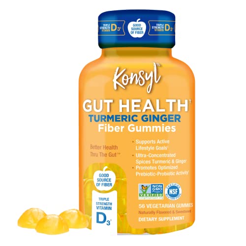Konsyl Gut Health Turmeric Ginger Fiber Gummies - Helps Support Digestive Health+ - Vegetarian Fiber Supplement Gummies For Adults- 56 Count #TOP5