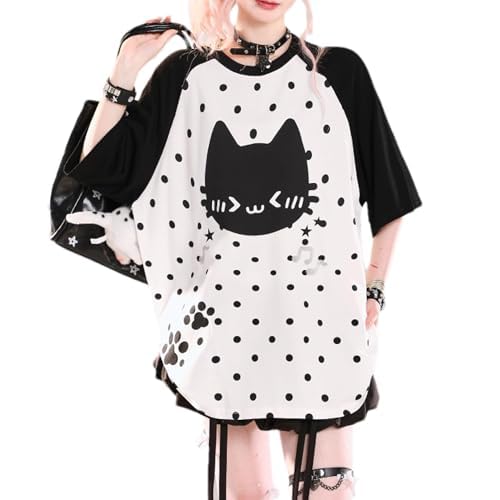 Image of Y2K Cutecore Kawaii Teen Shirt Coquette Harajuku Oversize Japan Cat Print Cute Tshirt Top Clothes
