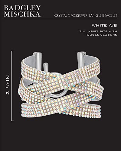 Badgley Mischka Women's Bracelet - Layered Multi Strand Crystal Crossover Toggle Open Cuff Bangle Bracelet, Rainbow Rhinestone #TOP4
