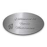 Edelstahl Schild Gravur | Namensschild für Postkasten Briefkasten Haustür | Türschild Briefkastenschild selbstklebend oder mit Bohrlöchern | Klingelschild personalisiert mit Namen