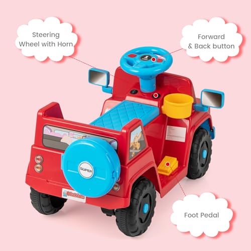 OLAKIDS Ride on Car for Toddlers, 6V Kids Jeep Electric Vehicle with Storage Tire, Horn, Charger, Battery Powered Motorized Quad Riding Toys for 18+ Months Boys Girls (Red)
