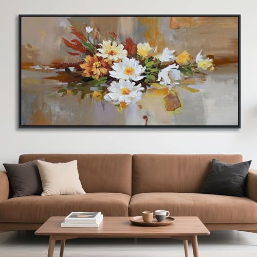 Yellow Floral Wall Art - Large Abstract Wall Art Canvas for Bedro...