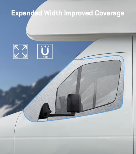 VANNCAMP RV Windshield Cover for Ford E450,E350,E250,Econoline,Club Wagon 1997-2025 Motorhome,Thick Oxford Front Window Sunshade Cover, Class C RV Windshield Shade for Ice & Snow,With Mirror Cutouts - Thumbnail 4