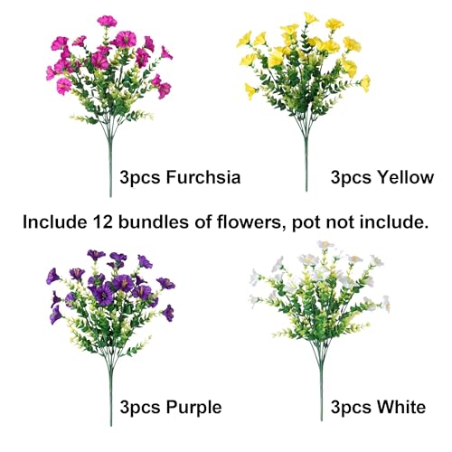 Artificial Outdoor Flowers Fake Plants for Spring Summer Decoration, 12 Bundles Silk Morning Glory Eucalyptus UV Resistant Realistic Colorful Faux Flowers for Outside Planter Porch Yard Patio Balcony - Image 5