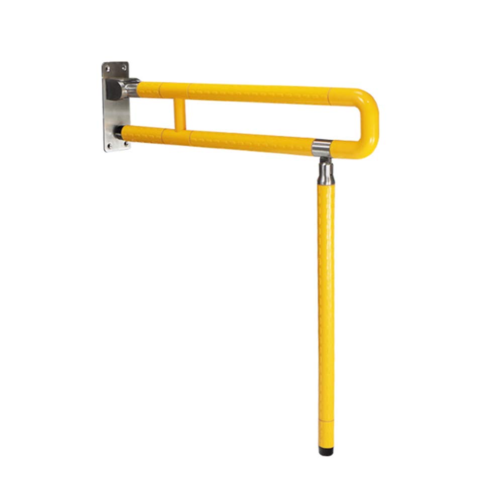 Maniglione di Sicurezza Ribaltabile da Muro, Maniglione per disabili, corrimano per Il Bagno con Gamba di Sostegno, Bianco/Giallo (60×70cm)