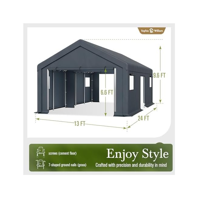 Sophia & William Carport Storage Shed 13x24 ft Portable, Heavy Duty Car Port Canopy Garage Shelter with Sidewalls