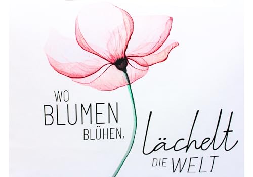 Dekohelden24 Zierkissen - Kuschel Kissen mit Blüte/Dekokissen - Kopfkissen - Wo Blumen blühen, lächelt die Welt - L/B/H ca. 40 x 13 x 23 cm, 100% Baumwolle.