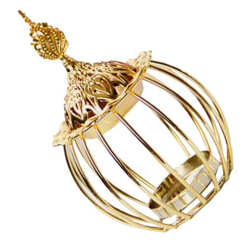 HIAKDOFT Golden Metal Bird Cage Shape Candlestick Holder Multipurpose Practicality Elegant Design Incense Holder Table Centerpiece for Christmas and Office Decor