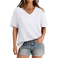 Aokosor Women Clothing Trendy 2024 Basics V Neck Tshirt Dress Short Sleeve White T Shirts Summer Tunic Tops 2XL