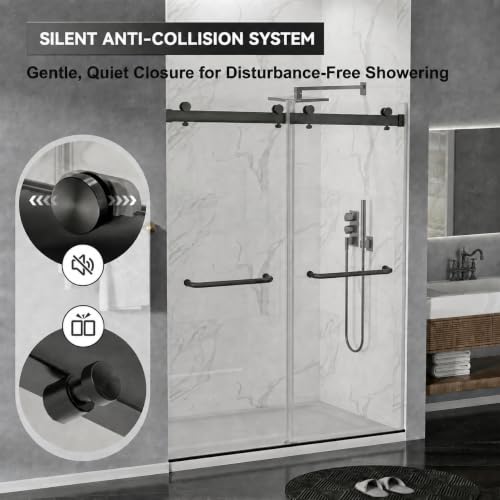 Image of Findepot Frameless Double Sliding Shower Door, 56-60 inch W x 75 inch H, 8mm Glass