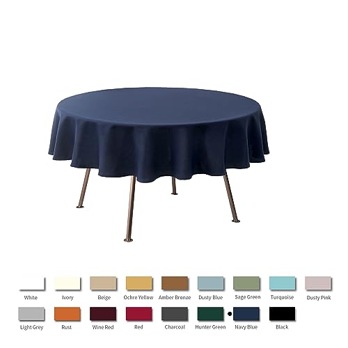 Image of maxmill Round Textured Tablecloth Spill-Proof Wrinkle Free Soft Jacquard Table Cloth for Circular Table Cover, for Dining Room Buffet Banquet Parties Holiday Dinner, 70 Inch Navy Blue