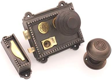 Regency Cast Iron Rim Latch Bath Bedroom Lock Door Knob Handle Sets - Bronze (Rim Lock + Bloxwich Door Knob)
