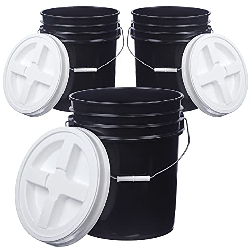 Hudson Exchange 5 Gallon (3 Pack) Bucket Pail Container with Gamma Seal Lid, Food Grade BPA Free HDPE, Black