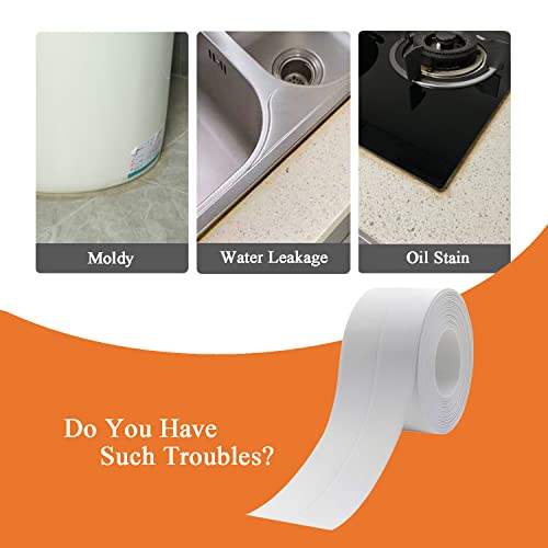 Linlyda White Caulk Tape Sealant Strip for Bath & Kitchen, 1.5''x10.5FT PVC Self Adhesive Caulk Strip Waterproof Caulking Sealing Strip Tape for Toilet Base, Bathroom Shower Sink Edge Protector