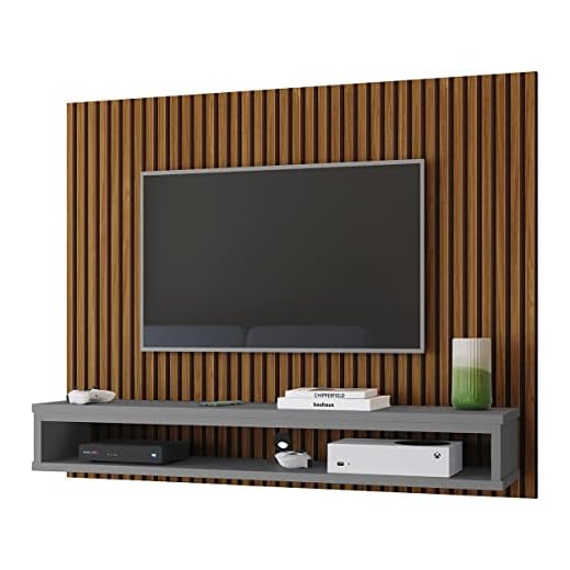 Rack Painel Para Tvs de Até 50 Polegadas Suspenso com Prateleira Cissa (Ripado/Cinza)