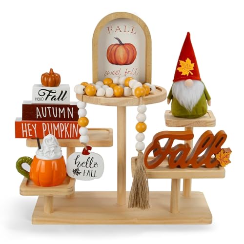 Fall Decorations for Home 6PCS Tiered Tray Decor Set, Fall Decor for Shelf Mantel Fire Place Office Desk Kitchen Bedroom Thanksgiving Autumn Table Centerpieces Pumpkin Farmhouse Tabletop Wood Signs