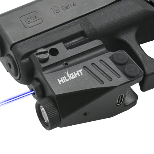 HiLight MV3BL Blue Laser Sight and 500lm Flashlight Combo for Pistol Handgun Low Profile Hard Anodized Aluminum with Micro USB Rechargeable Battery
