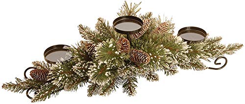 National Tree Company Company Artificial Christmas Centerpiece Includes 3 Candle Holders, Red Berries, Cones and Steel Base, 30 Inch, Glittery Pine