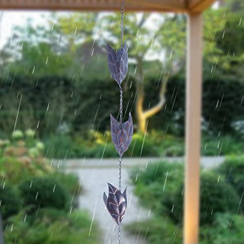 Topadorn Rain Chains Decorative 8.5 FT Iron Gutter Chain with 12 Rain Collector Cups Leaf Rain Chain Decorative Your House and Garden,102 Inch - Image 4