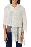 NOVICA Artisan Handmade Alpaca Blend Shawl Pure Wool from Peru White Accessories Solid [75in L x 21.75in W] 'Muse'