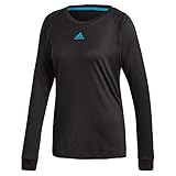 Climalite-Technologie. adidas Women`s Escouade Long Sleeve Tennis Top Black and Shock Cyan (- TennisExpress)