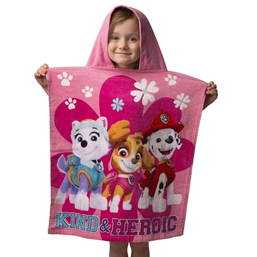 Jerry fabrics erry Fabrics Paw Patrol Heroic Ponch Beach Towel 115x50cm | Super Soft Kids Poncho Towel and Quick Dry Absorbent Cotton Towel for Children, Summer Essentials for Kids, Medium