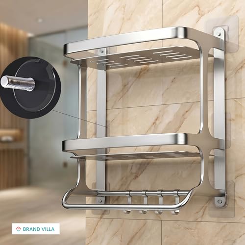 Image of BRAND VILLA Heavy Duty Self Adhesive Wall Hooks | Waterproof Stainless Steel No Drill Sticky Hooks for Bathroom Kitchen Towels Keys & Home Organization (Pack- 30)