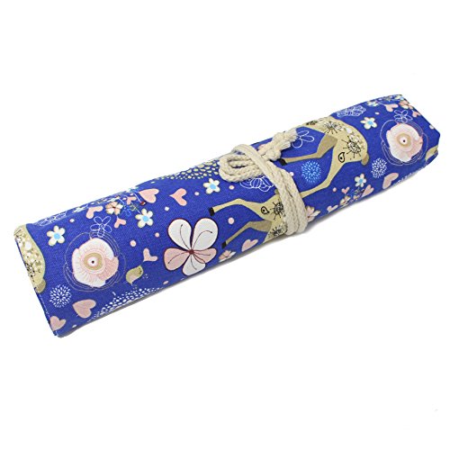 Knitting Needles Holder Case Rolling Organizer for Crochet Hooks Accessories (Blue Deer)