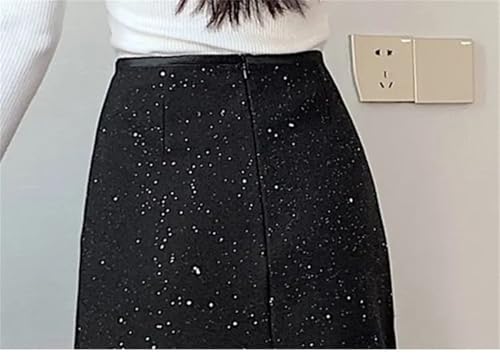 Women Wool Blend Skirt Winter High Waist Bodycon Sparkle Sequin Back Slit Pencil Skirt4