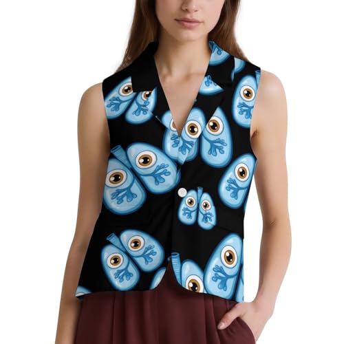 Image of Cute Lungs Suit Vest for Women Button Business Lapel Dressy V-Neck Economy Waistcoat M