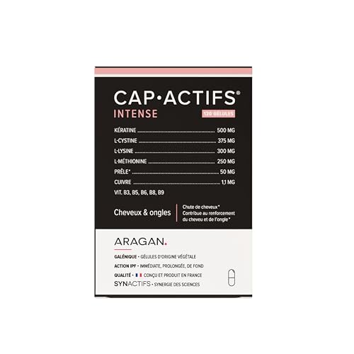 ARAGAN - Capactifs Intense - Complement Alimentaire Cheveux - Pousse Cheveux & Ongles - Kératine, Zinc & Vitamines - 1 mois de prise en 2 phases - Fabriqué en France